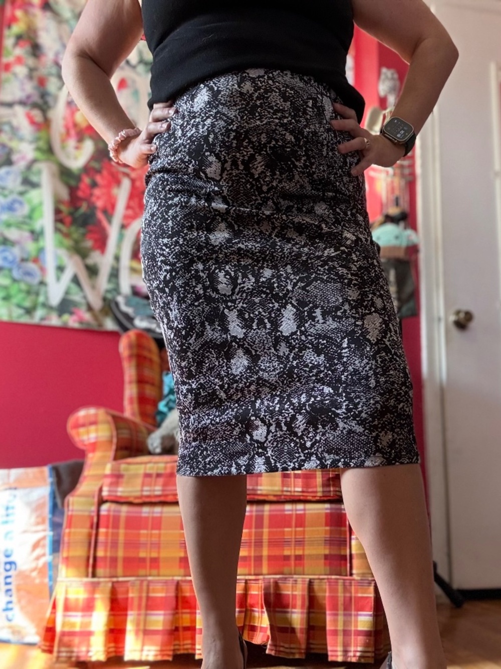 Snakeskin Print Stretch Pencil Wiggle Skirt